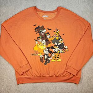 Disney Mickey & Friends 2XL Crewneck Sweatshirt Orange Halloween Graphic Print